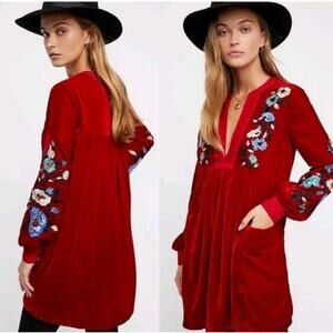 Free People red velvet floral embroidered long sleeve dress